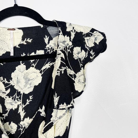 Free People XSmall XS Black Cream Floral French Quarter Printed Mini Dress Wrap - Picture 4 of 13